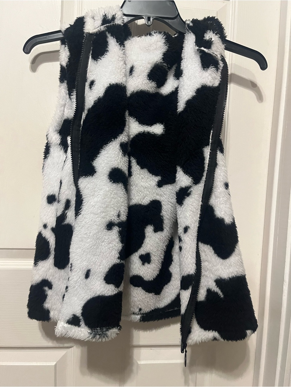Black & White Faux Shearling Cow Print Vest